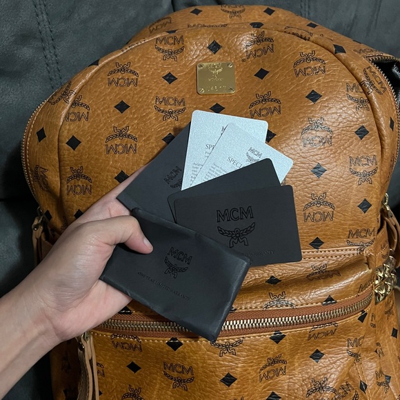 MCM Large Cognac Side Studded Backpack - Picture 3 of 10